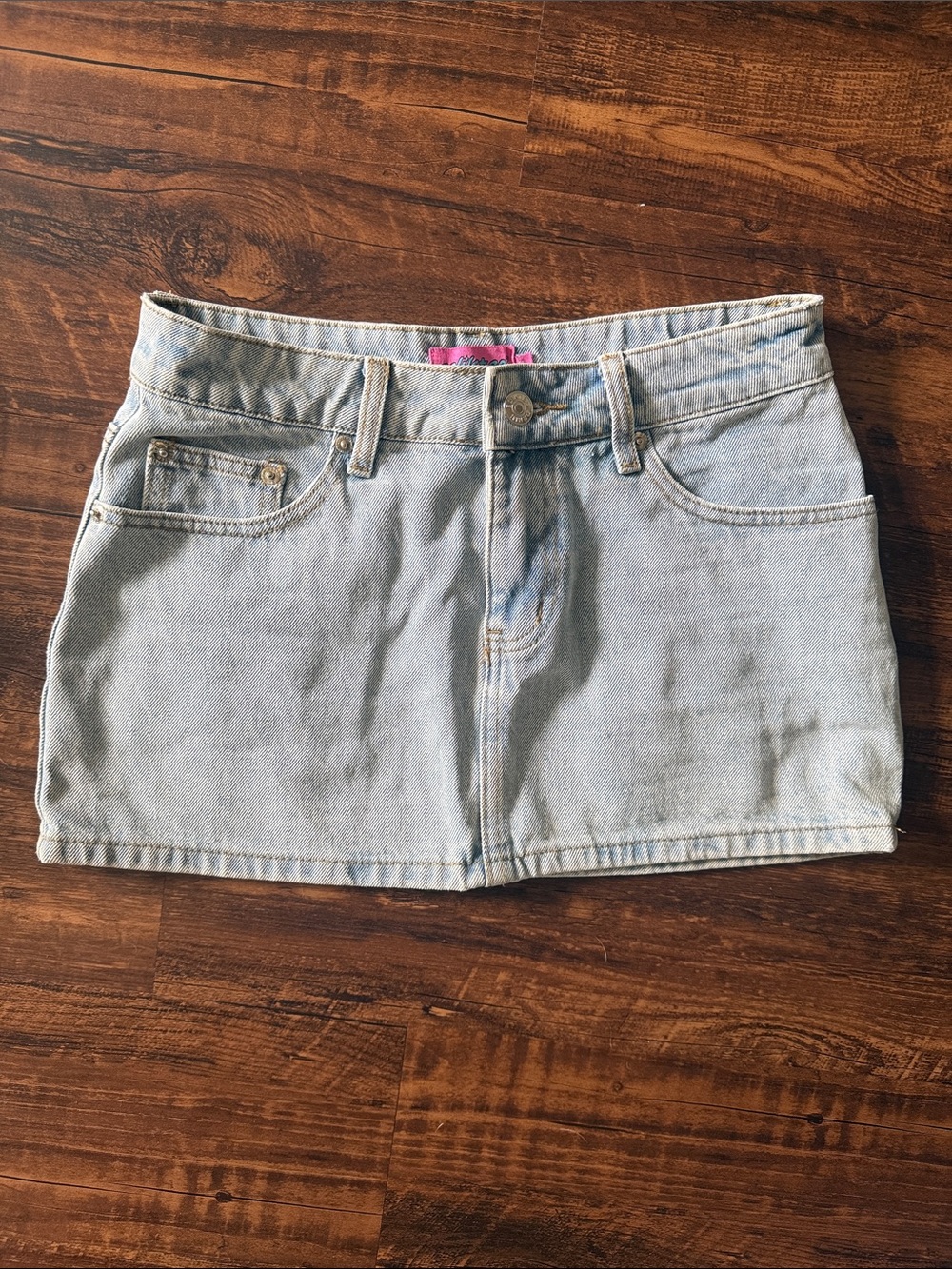 Edikted Light Wash Blue Denim Mini Skirt